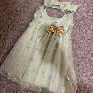 Mint Green Tulle Baby Dress with Gold Bow-9 month